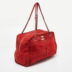 Pre Owned Chanel Red Nubuck Leather Ultra Soft Natural Beauty Bag