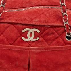 Pre Owned Chanel Red Nubuck Leather Ultra Soft Natural Beauty Bag
