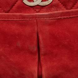 Pre Owned Chanel Red Nubuck Leather Ultra Soft Natural Beauty Bag