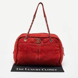 Pre Owned Chanel Red Nubuck Leather Ultra Soft Natural Beauty Bag
