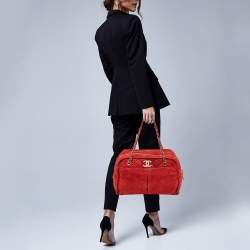 Pre Owned Chanel Red Nubuck Leather Ultra Soft Natural Beauty Bag