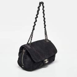 Pre Owned Chanel Black Nubuck Leather Darjeeling Flap Bag