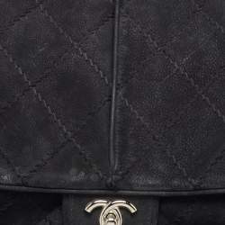 Pre Owned Chanel Black Nubuck Leather Darjeeling Flap Bag