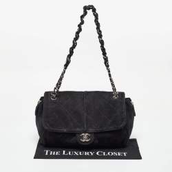 Pre Owned Chanel Black Nubuck Leather Darjeeling Flap Bag