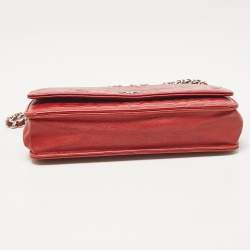 Chanel Red Leather Camellia Wallet On Chain