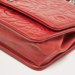 Chanel Red Leather Camellia Wallet On Chain