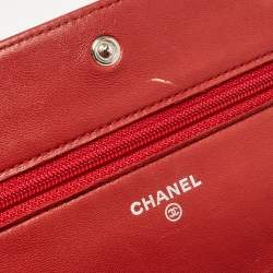 Chanel Red Leather Camellia Wallet On Chain