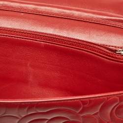 Chanel Red Leather Camellia Wallet On Chain