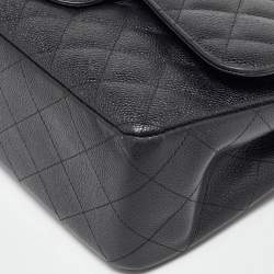 Chanel Black Caviar Quilted Leather Jumbo Classic Double Flap Bag