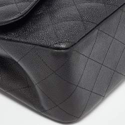 Chanel Black Caviar Quilted Leather Jumbo Classic Double Flap Bag