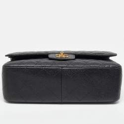 Chanel Black Caviar Quilted Leather Jumbo Classic Double Flap Bag