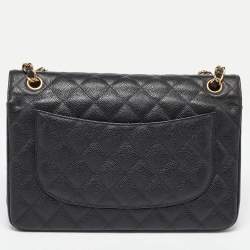 Chanel Black Caviar Quilted Leather Jumbo Classic Double Flap Bag