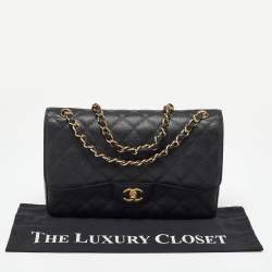 Chanel Black Caviar Quilted Leather Jumbo Classic Double Flap Bag