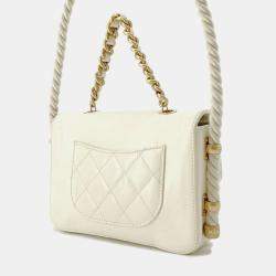 Chanel White Calf Leather Matelasse En Vogue Rope Shoulder Bag