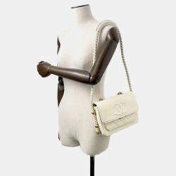 Chanel White Calf Leather Matelasse En Vogue Rope Shoulder Bag