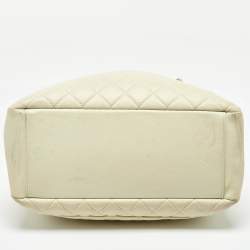 Chanel Cream Quilted Caviar Leather CC GST Tote