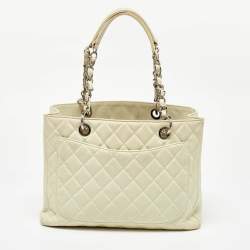 Chanel Cream Quilted Caviar Leather CC GST Tote