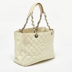 Chanel Cream Quilted Caviar Leather CC GST Tote