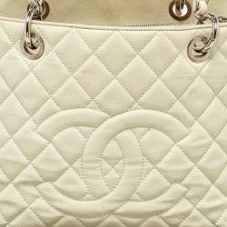 Chanel Cream Quilted Caviar Leather CC GST Tote