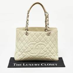 Chanel Cream Quilted Caviar Leather CC GST Tote