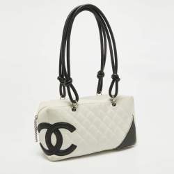 Chanel White/Black Quilted Leather Cambon Ligne Bowler Bag