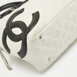 Chanel White/Black Quilted Leather Cambon Ligne Bowler Bag