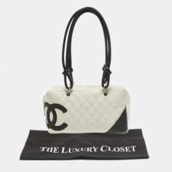 Chanel White/Black Quilted Leather Cambon Ligne Bowler Bag