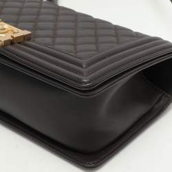 Pre Owned Chanel Brown Quilted Leather Medium Boy Bag