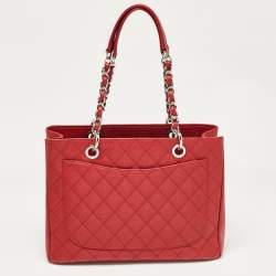 Pre Owned Chanel Red Quilted Caviar Leather Grand Shopper Tote