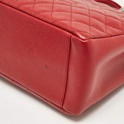 Pre Owned Chanel Red Quilted Caviar Leather Grand Shopper Tote