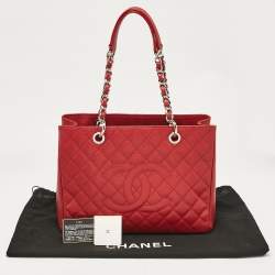 Pre Owned Chanel Red Quilted Caviar Leather Grand Shopper Tote