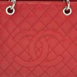 Pre Owned Chanel Red Quilted Caviar Leather Grand Shopper Tote