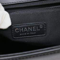 Pre Owned Chanel Black White Seal Lambskin Boy Chanel Chain Shoulder bag