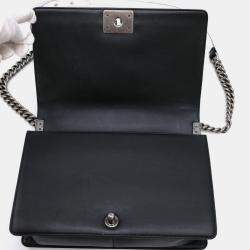 Pre Owned Chanel Black White Seal Lambskin Boy Chanel Chain Shoulder bag