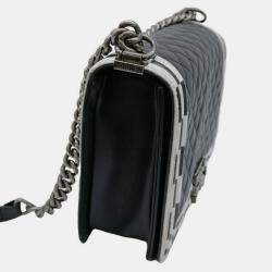 Pre Owned Chanel Black White Seal Lambskin Boy Chanel Chain Shoulder bag