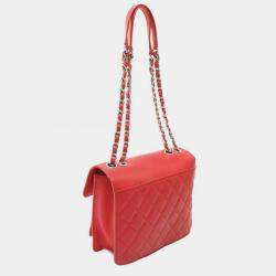 Chanel Red Leather Matelasse Half Coco Shoulder Bag