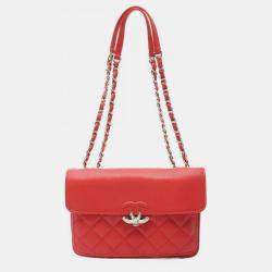 Chanel Red Leather Matelasse Half Coco Shoulder Bag