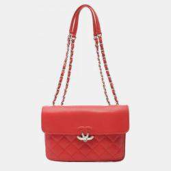 Chanel Red Leather Matelasse Half Coco Shoulder Bag