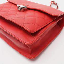 Chanel Red Leather Matelasse Half Coco Shoulder Bag