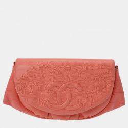 Chanel Orange Caviar Skin Half Moon Chain Wallet