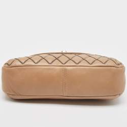 Pre Owned Chanel Beige Chain Stitch Lambskin Leather Shoulder Bag