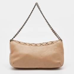 Pre Owned Chanel Beige Chain Stitch Lambskin Leather Shoulder Bag