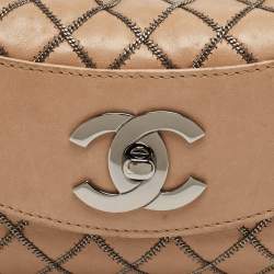 Pre Owned Chanel Beige Chain Stitch Lambskin Leather Shoulder Bag