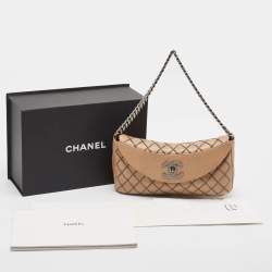 Pre Owned Chanel Beige Chain Stitch Lambskin Leather Shoulder Bag