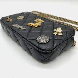 Chanel Chanel 2.55 Chain Wallet Matelasse Lucky Charm Heart Key Ribbon Arc De Triomphe Lion Lambskin Black