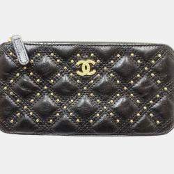 Chanel Black Lambskin Matelasse Coco Mark Wallet Chain Studs