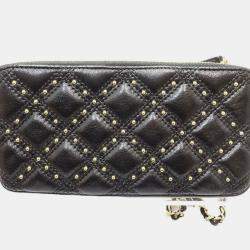 Chanel Black Lambskin Matelasse Coco Mark Wallet Chain Studs