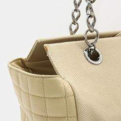 Chanel Beige Canvas Leather Coco Mark Chain Shoulder Tote bag