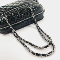 Pre Owned Chanel Navy Patent Leather Matelasse Chain Shoulder Handbag