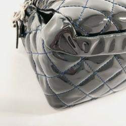 Pre Owned Chanel Navy Patent Leather Matelasse Chain Shoulder Handbag